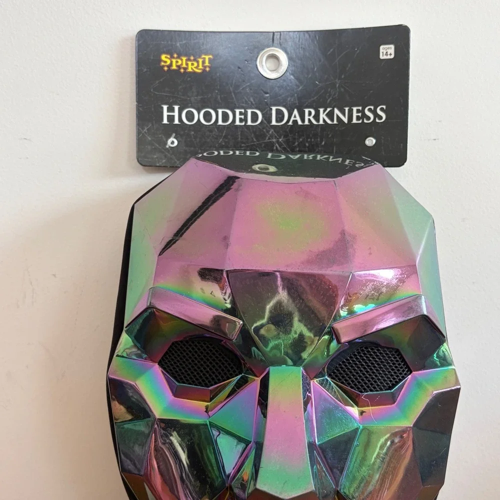 Spirit Halloween Hooded Darkness Mask Iridescent Geometric Faceted Hood